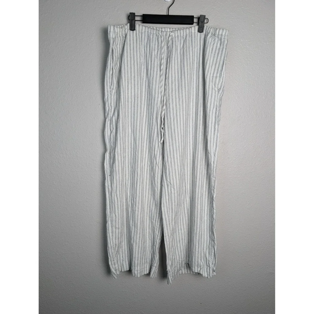 Banana Republic Pants Womens XL White Striped Linen Wide Leg Cropped Drawstring